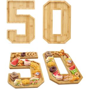 Brainy 50th Birthday Party Supplies Trays Number Charcuterie Tray Wooden Serving Charcuterie Tray for 50th Birthday Anniversary Party Decorations Chocolate Candy Container (50th)