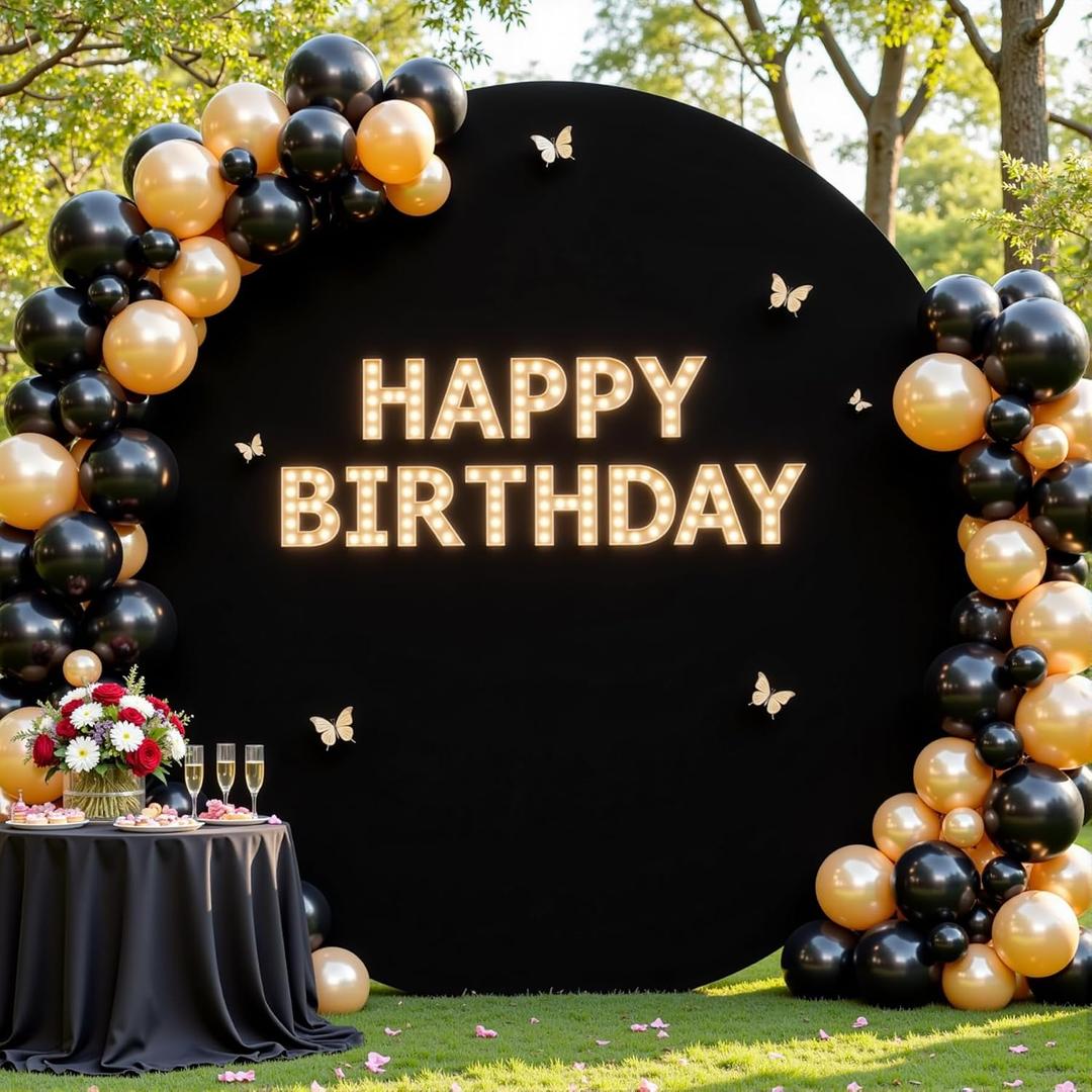 7.2 FT Black Round Backdrop Cover for Circle Balloon Arch Stand Stretchy Circle Arch Backdrop Cover for Wedding Arch Baby Shower Birthday Party Photo Shoot Photography Arch Background Decorations