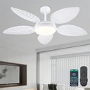PHORUS 52" Palm Leaf Ceiling Fan with Lights, White Tropical Outdoor Ceiling Fan with Remote/APP for Bedroom Patio,Dimmable 3 Colors 6 Speeds