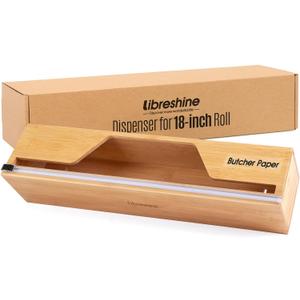 18 Inch Butcher Paper Dispenser with Cutter | Heavy-Duty Holder for Plastic Wrap, Foil, Freezer Paper & Kraft Rolls | Wall/Tabletop Bamboo Organizer | Kitchen, Crafting, Commercial Use