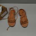 Ermonn Women's Lace-up Flat Sandals Strappy Open Toe Slingback CrissCross Casual Summer Slides (9, Brown)