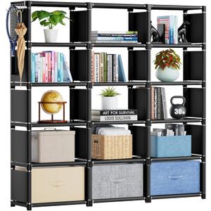 Mavivegue Bookshelf,15 Cube Storage Organizer,Book Shelf Organizer,Tall Bookcase Shelf,Book Cases/Shelves,Black Cube Shelf,Cubbies Closet Storage Shelves for Bedroom,Living Room,Home,Office