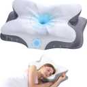Cervical Neck Pillow - Memory Foam Pillow for Neck Support and Pain Relief, Ergonomic Contour Pillow for Side Back and Stomach Sleepers, Soft and Cooling Ice Silk Washable Pillowcase