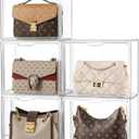 HBlife 5 Pack Purse Storage Organizer for Closet, Large Clear Stackable Handbag Display Case Box with Magnetic Door for Collectibles, Cosmetics, Women Heels and Toys