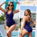 3 x HEEKPEK Womens Tummy Control Swimsuits One Piece Bathing Suit Front Cross Tie Back Slimming Ruched Push Up Padded Swimwear (Blue, L)