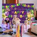 Mardi Gras Birthday Backdrop Purple Green Mask Feather Ballon Birthday Photography Background Women Men Carnival Masquerade Dancing Party Supplies (7x5FT)