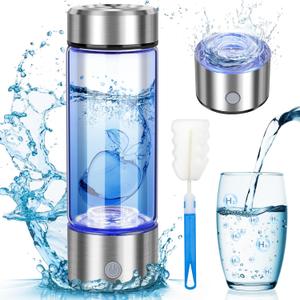 2025 Upgrade Hydrogen Water Bottle, 3 Min 1800PPB Fast Hydrogen Water Generator with SPE PEM Tech, 14oz Portable Hydro Water Machine, Rechargeable Hydrogen Rich Glass for Home Office Travel & Fitness (Silver)