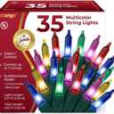 Warm Multi Color Christmas Lights - 6.3 ft String of 35 Incandescent Mini Bulbs Multifunctional Lighting Modes, for Decorative, Bedroom, Outdoor, Xmas Twinkle Tree Lights with Green Wire Total 6.6 ft