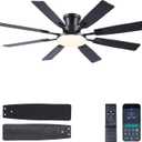 JSAITEE 60Inch Ceiling Fan with Lights and Remotes, Large Low Profile Flush Mount Ceiling Fans,DC Reversible Motor, 3CCT Dimmable,Noiseless,Dual Finish, Black 6 Speeds Ceiling Fan for Indoor/Outdoor