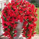 Faux Bougainvillea Artificial Flowers Plants for Outdoor Outside Decoration, 2 PCS Red Fake Flowers UV Resistant Look Real Silk Long Trailing Vines for Front Door Porch Planter Urn Patio Garden Yard
