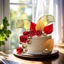 21 Pcs Boho Cake Topper Balloons Cake Topper Rose Red Gold Palm Leaves Cake Decorations for Wedding Baby Shower Birthday Party Anniversary Supplies