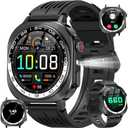 Military Smart Watches for Men(Answer/Make Call), AMOLED 1.43" Smartwatch, Flashlight/130+ Sports/Heart Rate/Sleep Monitor/Fitness Activity Tracker, IP68 Waterproof Fitness Watch for Android iOS (Dark Black)