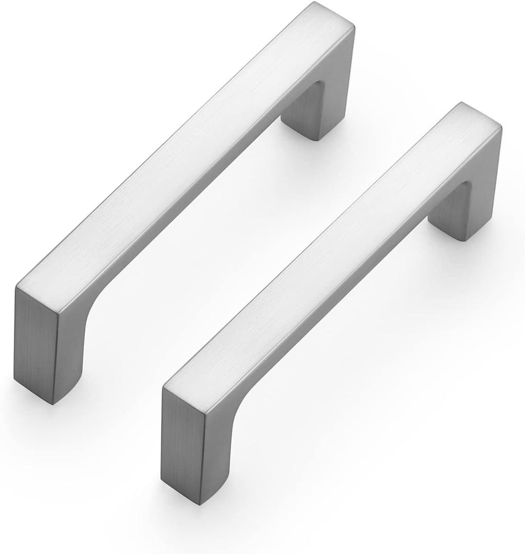 Ravinte 30 Pack Solid 3 Inch Square Cabinet Handles - Brushed Nickel Pulls for Drawers and Kitchen Cabinets - Hardware Handles (3" Hole Center)