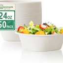 Homestockplus Disposable Bowls 24 Oz [50 Pack] - Compostable Bowls, Heavy Duty Paper Bowls Microwave Safe BPA-Free Eco Dinnerware for Kids Meals & Food Trucks (White)