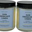 Bath & Body Works Sun Drenched Linen 1-Wick Scented Candle with Natural Essential Oils 7oz - Pack of 2
