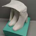 Ankis Knee High Boots for Women Squared Toe Chunky High Heel with Side Zipper Long Boots (8, White Pu)