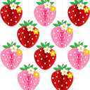10 Pcs Strawberry Birthday Party Decorations Strawberry Honeycomb Balls Berry Fruit Theme Table Centerpieces Hanging Paper Decorations Tissue First Party Supplies for Baby Shower