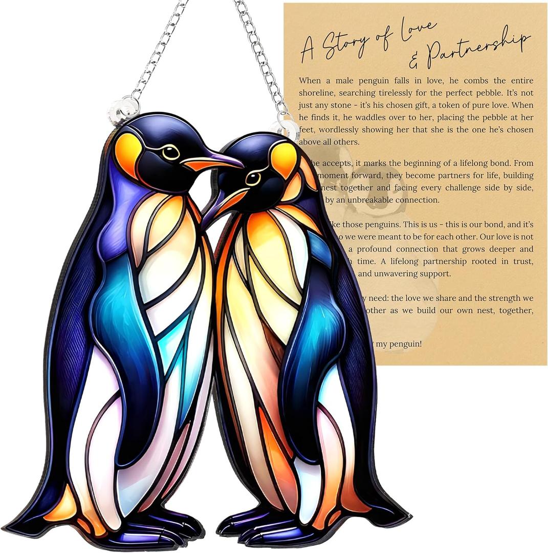 Beach Christmas Ornaments for Tree, Sea Turtle Acrylic Suncatcher Ornament with Story Card, Sea Turtle Gifts for Women, Beach Gifts for Women, Christmas Stocking Stuffers Ideas (Penguin)