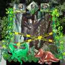 13 Pcs Halloween Trunk or Treat Car Decorations Kit Jungle Dinosaur Theme Car Decoration Dinosaur Background Cloth Balloon and Vine Banner with Light for Archway Entryway Garage Door Decor