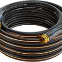 Heavy Duty Garden Hose, 25ft x 5/8" Water Hose, Flexible Hybrid Hose with 10-Pattern Spray Nozzle, Swivel Handle, Male to Female Fittings, Burst 600 PSI (Black)