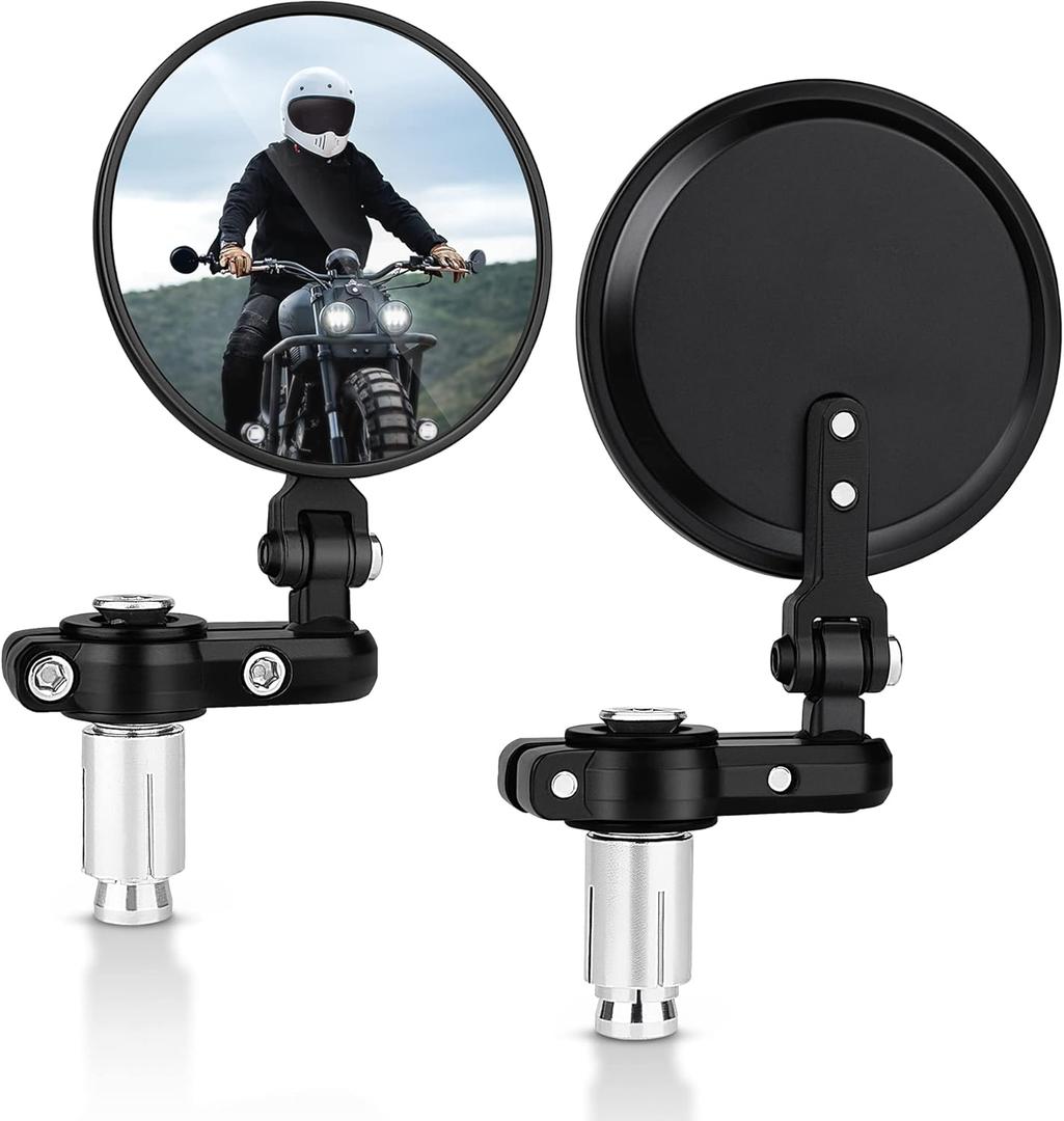 MICTUNING Universal Motorcycle Mirrors - 3 Inch Round Folding Bar End Side Mirror Compatible with Honda, Scooter, Suzuki, Yamaha, Kawasaki, Victory and More (Black)