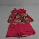 Girls Swimsuits Criss Cross Tropical Print Mesh Dress Bathing Suits with Shorts 2 Piece Tankini for Teens (9-10 Years, Pink)