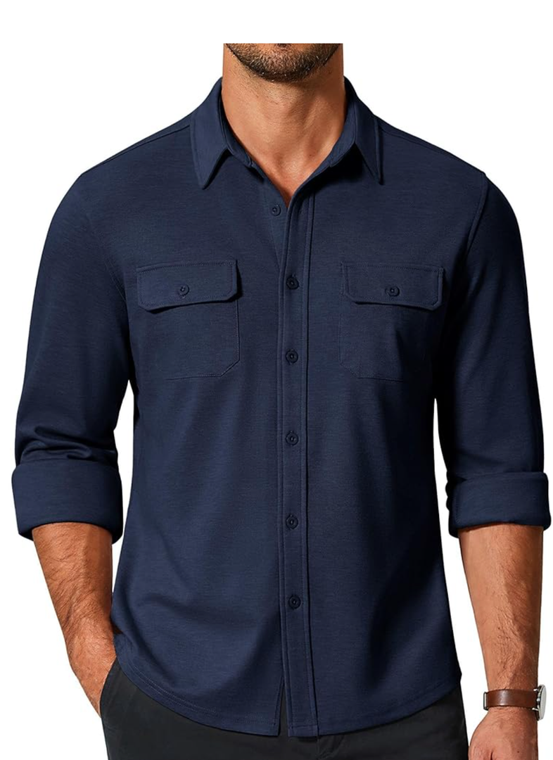 COOFANDY Mens Long Sleeve Shirts Casual Button Down Shirt Wrinkle Free Dress Shirt with Pocket, Medium, Dark Blue 