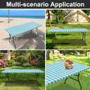 Rectangle Vinyl Table Cloth, Waterproof Elastic Fitted Tablecloth with Flannel Backing, Plastic Table Cover for Picnic, Camping, Outdoor (White & Aqua, 30"x48")