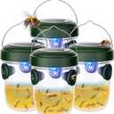 Wasp Traps Outdoor Hanging 4 Packs, Solar Powered Carpenter Bee Trap Yellow Jacket Hornet Catcher with LED Light, Reusable Wasp Deterrent Outdoor for Garden, Patio, Backyard, Camping
