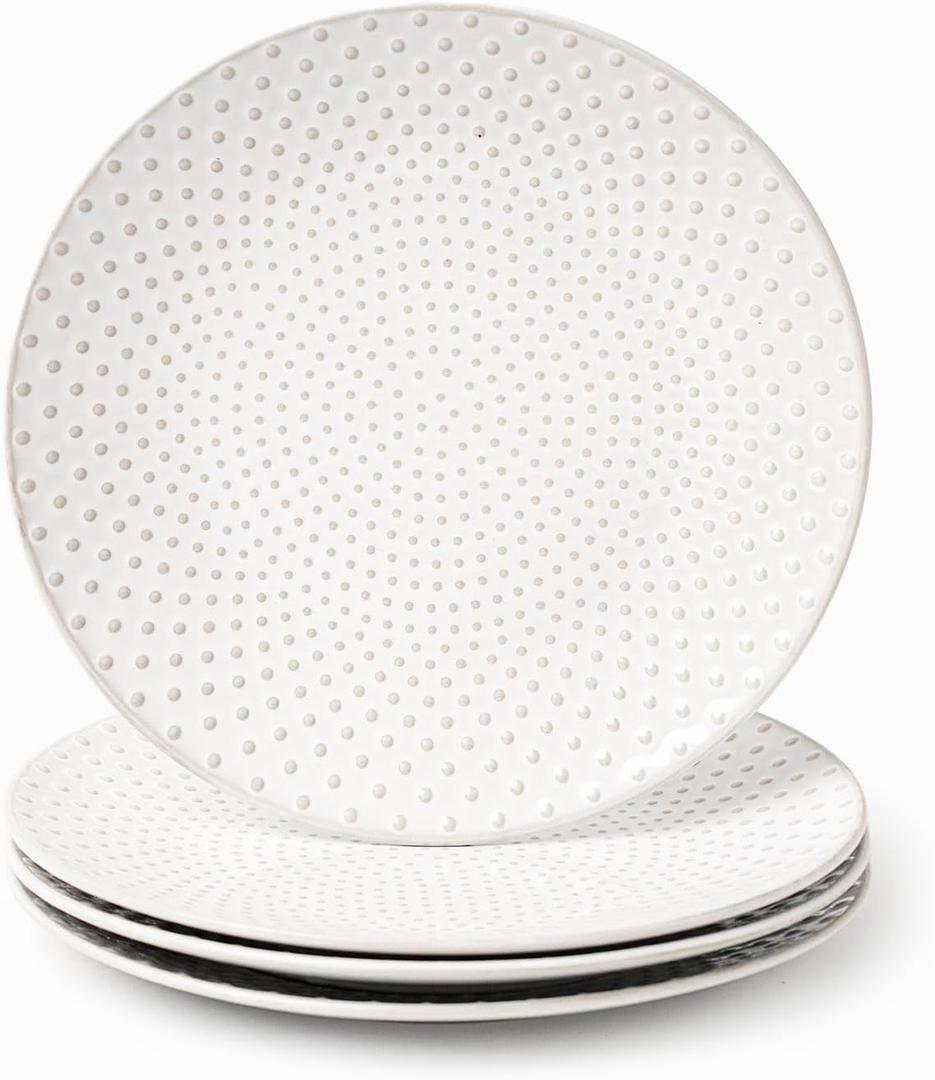 FOBENTA Stoneware Dinner Plates,Embossment Ceramic Dish Set for 4,4 Piece Ease of Cleaning Dish Ses,Dishware Safe Scratch Resistance Dishes