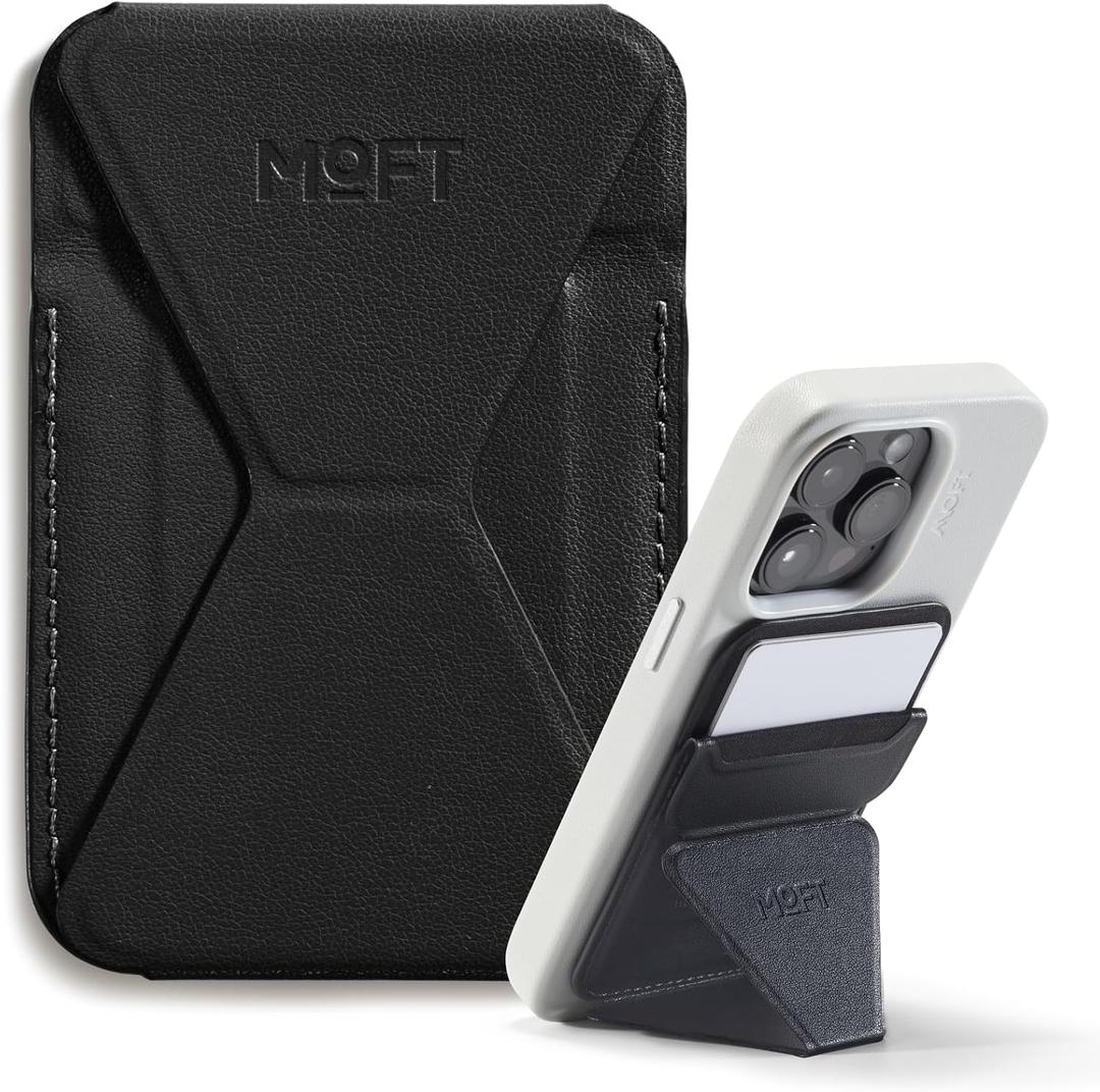 MOFT Magnetic Wallet Stand Compatible with iPhone 17/16/15/14/13/12 Series, Angle Adjustment & Magsafe Compatible MOVAS Phone Stand,Jet Black