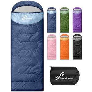 Sportneer Sleeping Bags for Adults, Warm & Cold Weather Sleeping Bag for Adults Kids Boys Girls - Lightweight Compact Camping Gear Equipment, Traveling, Backpacking, Hiking (87"x30", Dark Blue + Light Blue)