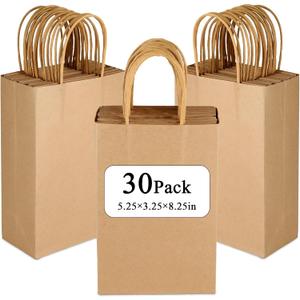 GITMIWS 30 Pack Brown Paper Bags, 5.25x3.25x8.25Inch Craft Paper Gift Bags with Handles, Small Business, Gifts, Take Out Sacks