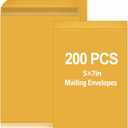 200 Pcs 5x7" Self-adhesive Mailing Envelopes Bulk, Kraft Security Catalog Envelopes with Peel and Seal Closure, 44-lb Brown Paper Mailers for Home Office, Mailing, Organizing, Storage