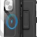 AICase for iPhone 13 Belt Clip Case with Glass Screen Protector,[Compatible MagSafe] Heavy Duty Drop Protection Full Body Rugged Shockproof Military Protective Tough Durable Cover