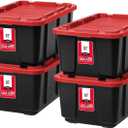 IRIS USA 4-Pack 27 Gallon Storage Bins with Lids |Made in USA| Heavy Duty Plastic Tote Containers for Truckbed Tool Box Organization, Large - Red