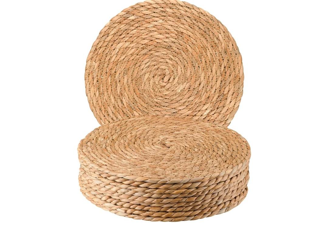 Round Woven Placemats 12 inch Set of 10 - Boho Rattan Placemats Natural Water Hyacinth Placemat, Farmhouse Weave Place Mats, Rustic Braided Wicker Table Mats for Dining Table,Home,Wedding