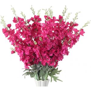 Thiccywoov 24 Pcs Delphinium Artificial Flower 35.4'' Long Larkspur Stem Silk Fake Faux Flowers Bulk for Tall Vase Floral Arrangements Home Centerpiece Table Wedding Decor (Rose Red)