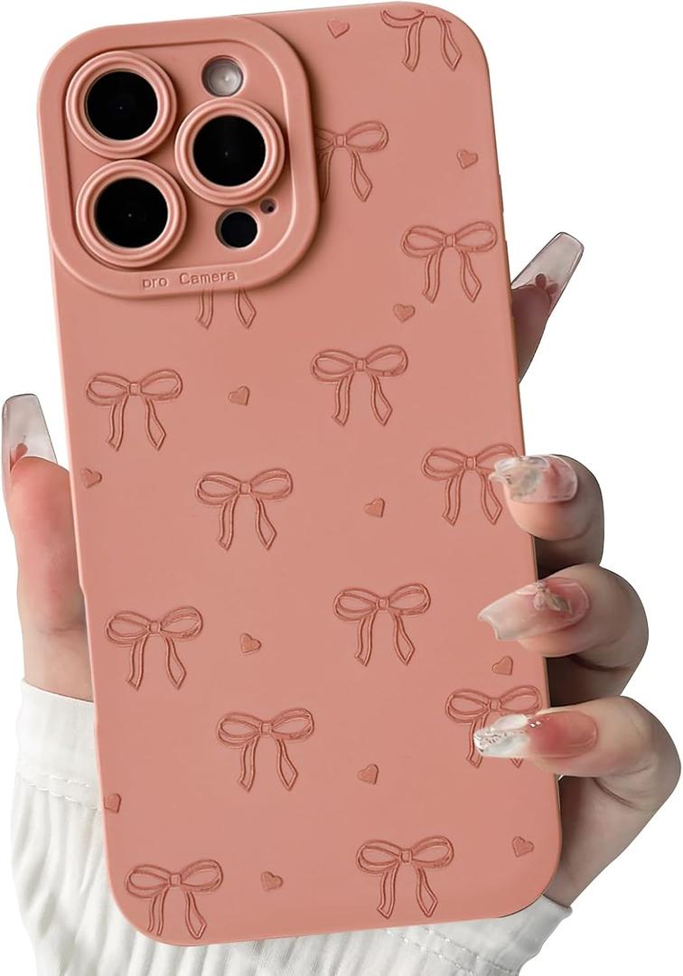 NITITOP Compatible for iPhone 16 Pro Max Case Cute Bow Knot - Dark Pink | Aesthetic, Stylish, Ribbon bow love heart pattern, Full-lens protection, For girls women, Soft TPU, Shockproof, Waterproof