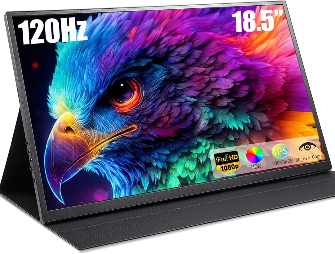 18.5 Inch Large Portable Monitor for Laptop, 120Hz IPS FHD 1080P USB-C HDMI Display with Sleeve Case & VESA Mount, 100% sRGB, Ultra-Slim Second Screen for Laptop/PC/PS5/Switch  Built-in Speaker