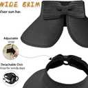 Women's Sun Visor Hats Wide Brim Straw Beach Hat Ponytail Hats for Women Foldable Floppy (Black)