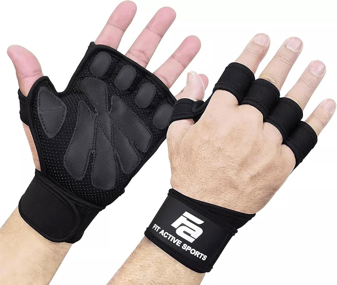 Fit Active Sports New Ventilated Weight Lifting Workout Gloves with Built-in Wrist Wraps for Men and Women - Great for Gym Fitness, Cross Training, Hand Support & Weightlifting, Medium