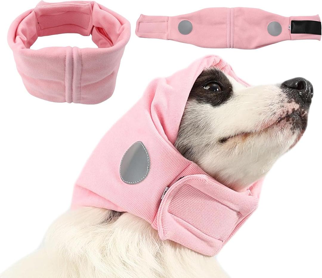 Dog Calming Hoodie, Reducing Noise Wrap, Dog Ear Muffs Noise Protection (L-Head Circle(17.7"~23.6"), Pink)