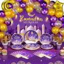 Blushtier 97 Pcs Ramadan Eid Mubarak Party, Tablecloth for Ramadan Decorations (Purple and Gold)Party Decoration Pack