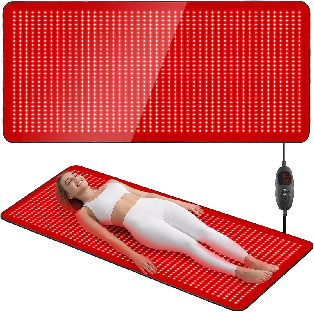 Full Body Red Light Therapy Mat, 2in1 LEDs (660nm& 850nm) Red Light Therapy Blanket, 76.8 x 33.4 Premium Material, Adjustable Timer & Intensity
