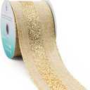CT CRAFT LLC Tan Faux Jute Burlap with Gold Glitter Stripe Wired Ribbon 2.5 in x 10 YDS for Christmas Home Decor Tree Topper Bow Gift Wrapping DIY Crafts Wreath Garland Wedding