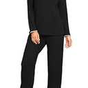 PrinStory Womens Pajamas Set Fall and Winter Ladies Pjs Long Sleeve 2 Piece Pajama Lounge Sets Black-S