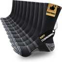 JOYNE 5 Pairs Mens Lightweight Athletic Crew Cushioned Breathable Work High Calf Long Boot Socks (Black), Large
