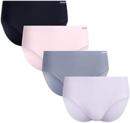 Reebok Womens Hipster Panties - 4 Pack Tag Free Stretch Performance Panties for Women - Stay-Put Seamless Underwear for Women, L