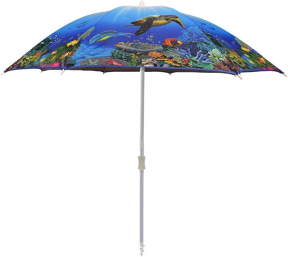 Beach Umbrella with Sand Anchor & Carry Bag, 6.5 Foot Beach Umbrella with Tilt Adjustable Pole Height, Ideal for Travel Garden Lawn, UPF 50+ (coral reef)
